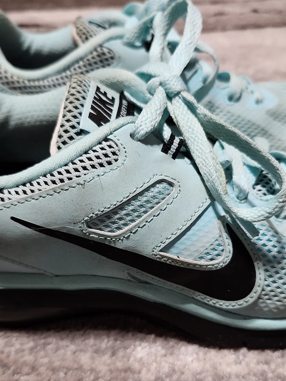 NIKE AIR MAX DEFY RN 2013 GLACIER ICE  BLUE BLACK SWOOSH ATHLETIC SHOES